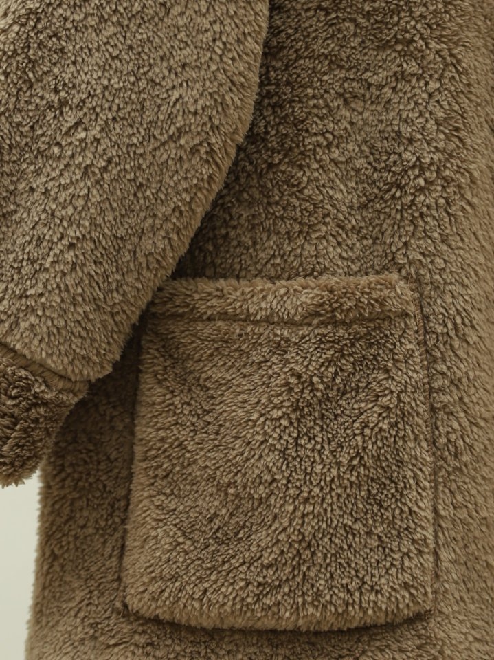 Boydan Düğmeli Cepli Pelüş Ceket -Kahve