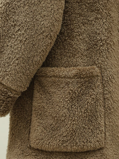 Boydan Düğmeli Cepli Pelüş Ceket -Kahve