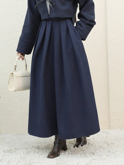 Pileli Fermuarlı Kaşe Etek -Laci