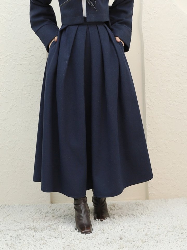 Pileli Fermuarlı Kaşe Etek -Laci