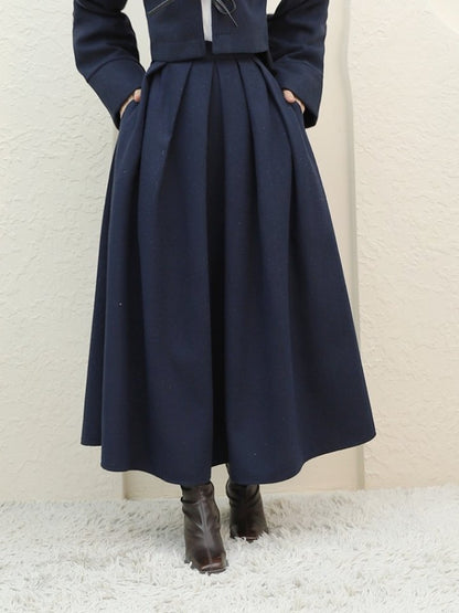 Pileli Fermuarlı Kaşe Etek -Laci