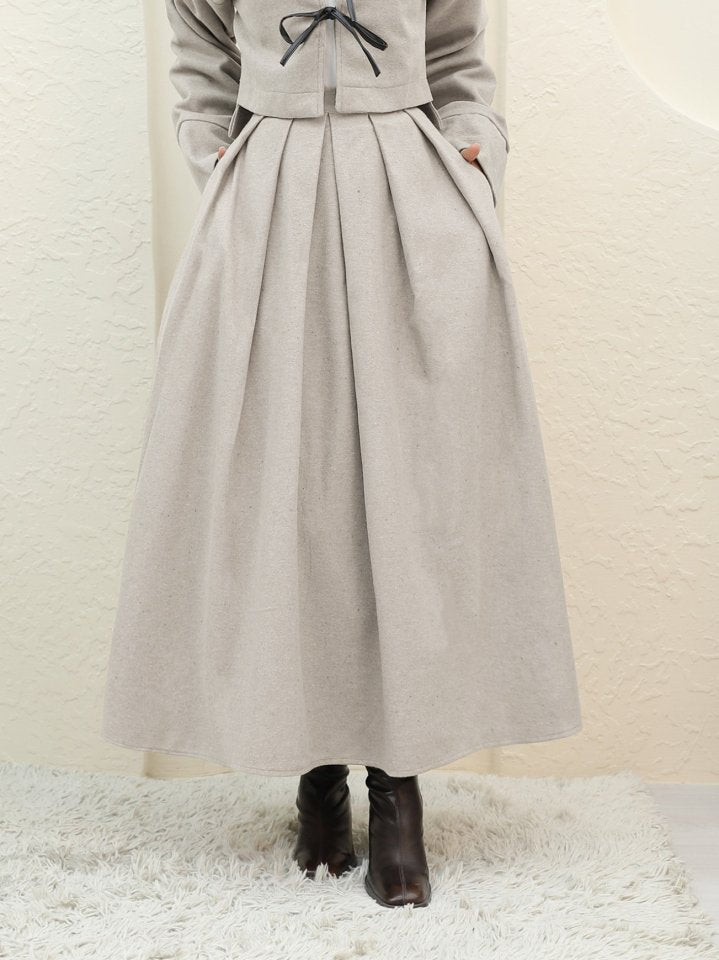 Pileli Fermuarlı Kaşe Etek   -Taş