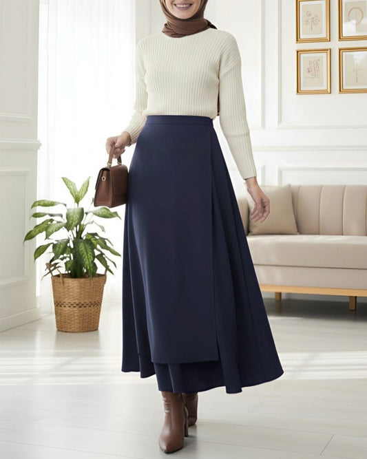 Önü Çapraz Çift Katlı Scuba Etek  -Laci