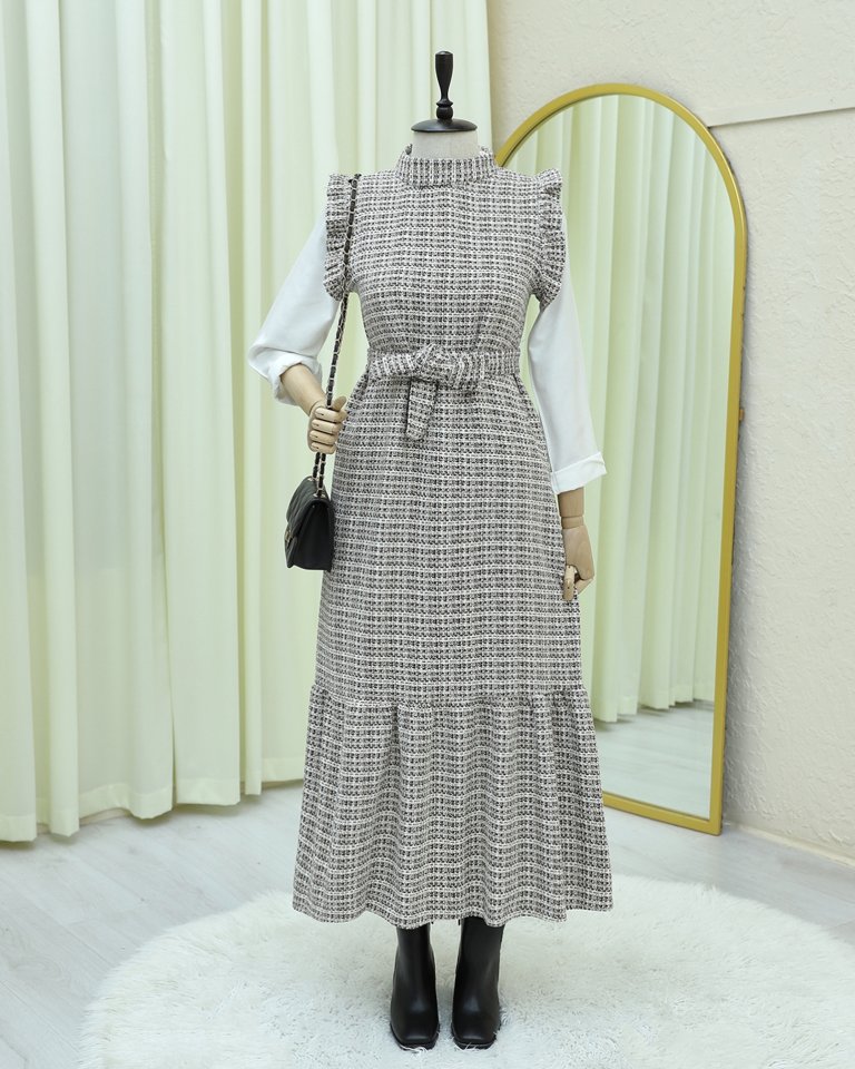 Kolları Fırfırlı Kemerli Tuvit Jile      -Kahve