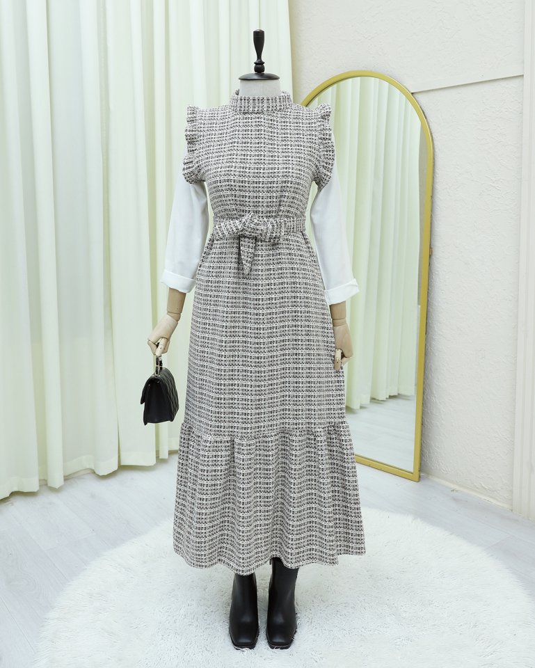 Kolları Fırfırlı Kemerli Tuvit Jile      -Kahve