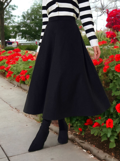 Fermuarlı Kaşe Çan Etek -Siyah