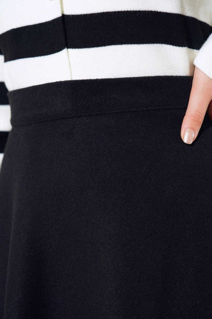 Fermuarlı Kaşe Çan Etek -Siyah