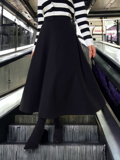 Fermuarlı Kaşe Çan Etek -Siyah