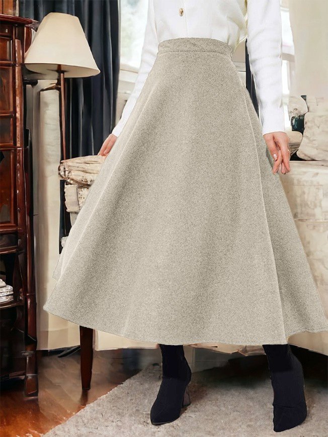 Fermuarlı Kaşe Çan Etek    -Bej