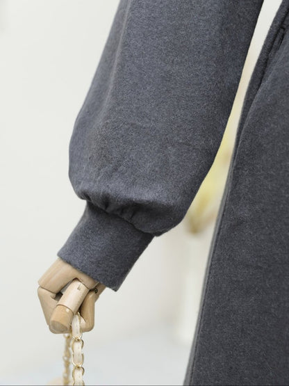 Belden Bağlamalı Top Düğmeli Kaşe Kaban -Füme