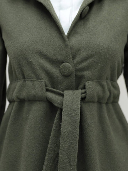 Belden Bağlamalı Top Düğmeli Kaşe Kaban -Haki