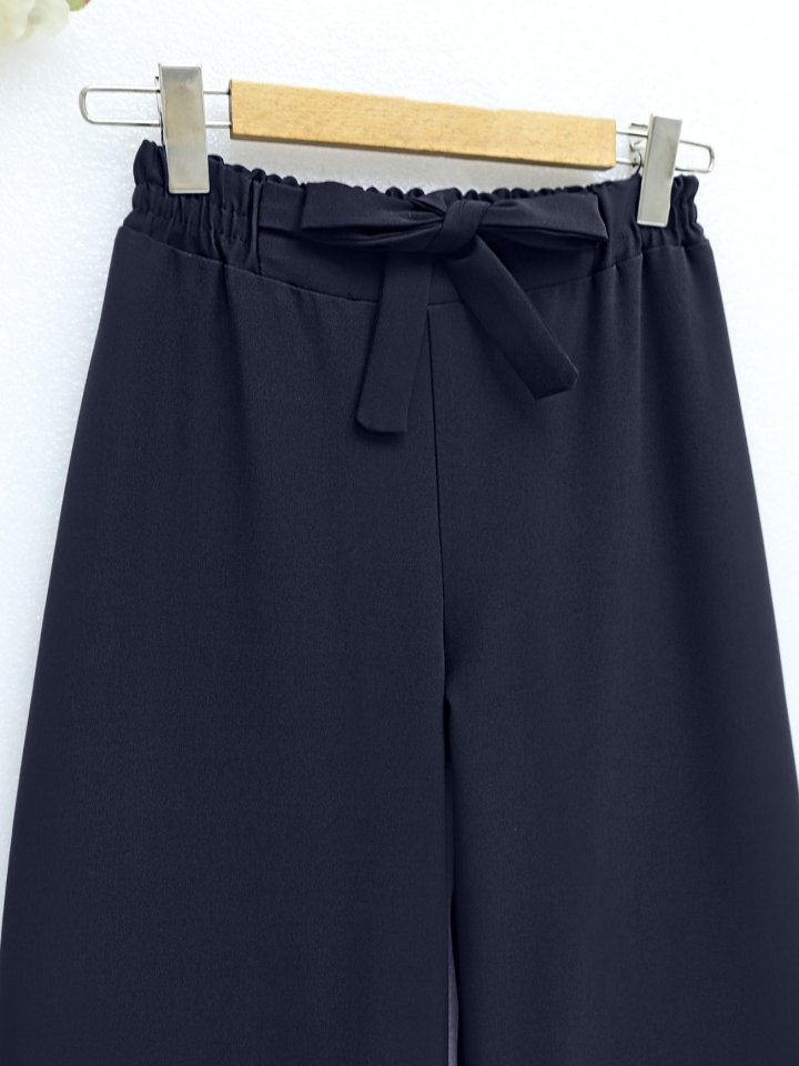 Duble Kumaş Beli Kuşaklı Bol Paça Pantolon -Laci