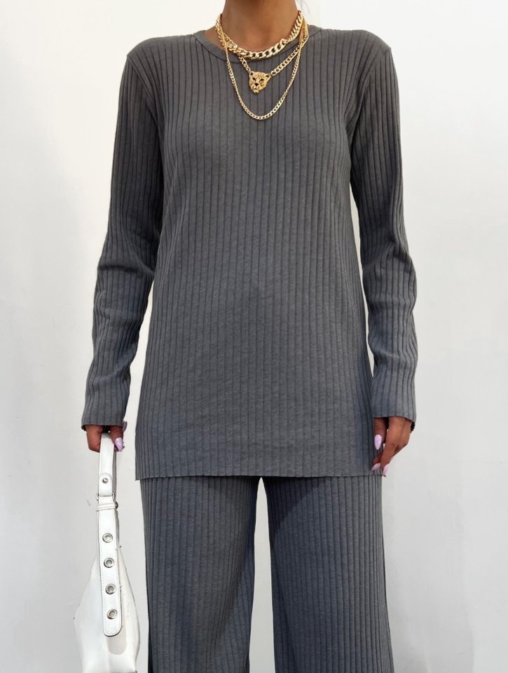 Bisiklet Yaka Kaşkorse Takım -Gri