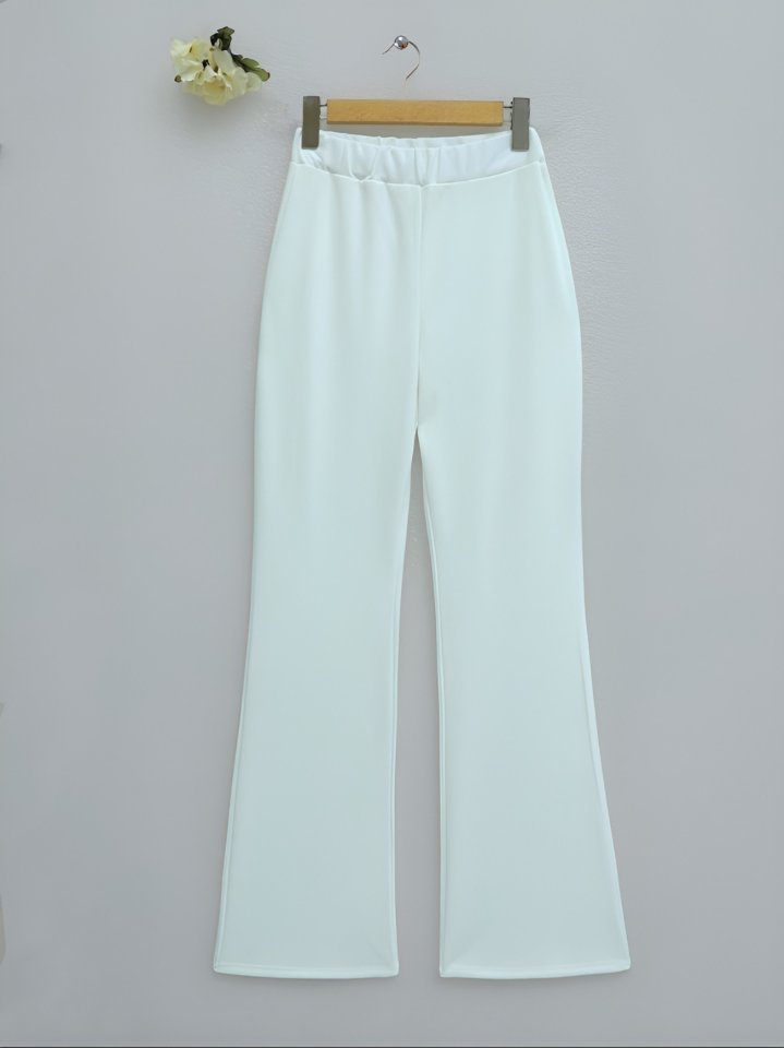 İthal Kumaş İspanyol Paça Pantolon -Beyaz