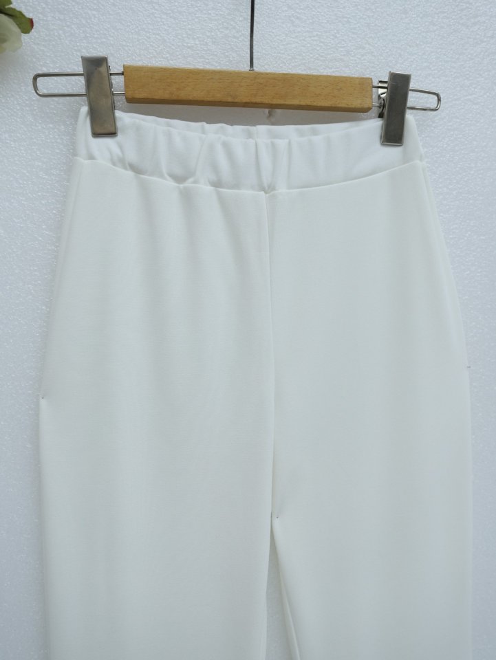 İthal Kumaş İspanyol Paça Pantolon -Beyaz