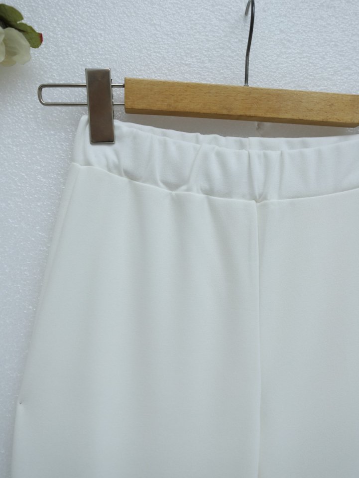 İthal Kumaş İspanyol Paça Pantolon -Beyaz