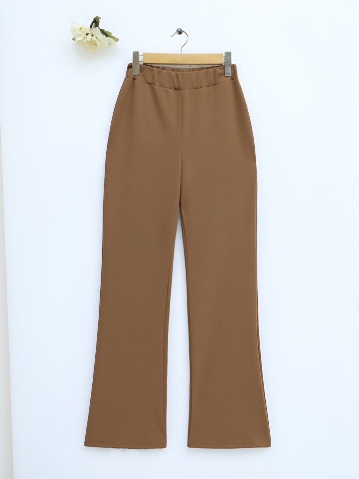 İthal Kumaş İspanyol Paça Pantolon -Kahve