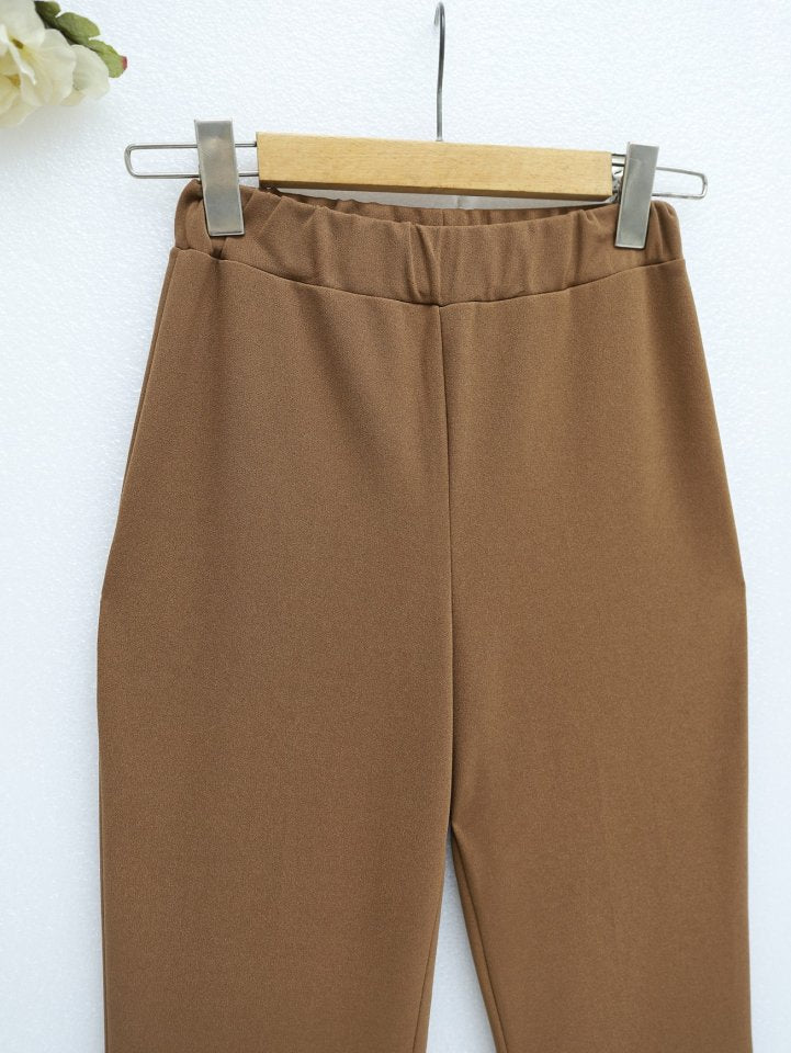 İthal Kumaş İspanyol Paça Pantolon -Kahve