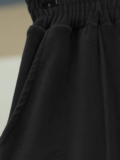 Çımalı Beli Lastikli Kadife Pantolon -Siyah