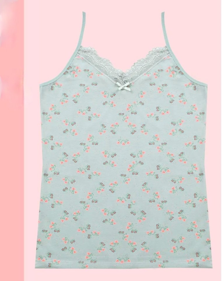 Çiçek Desenli Dantelli İp Askılı Atlet -Çağla Y.