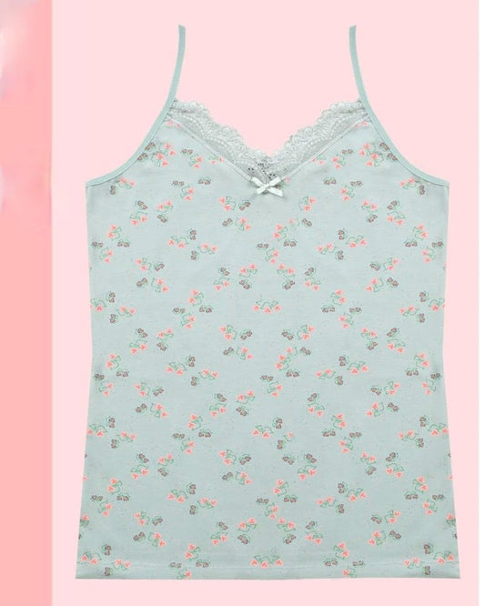 Çiçek Desenli Dantelli İp Askılı Atlet -Çağla Y.