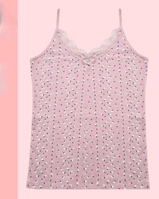 Çiçek Desenli Dantelli İp Askılı Atlet -Toprak