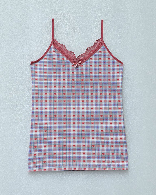 Kalp Desenli Askılı Dantelli Atlet -Lila