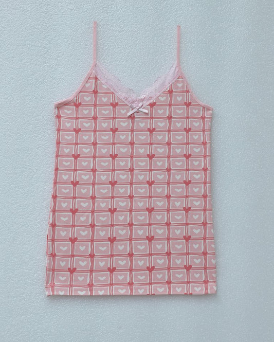 Kalp Desenli Askılı Dantelli Atlet -Pudra