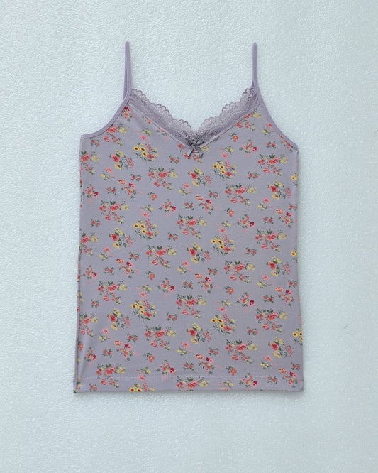 İp Askılı Dantelli Desenli Atlet -Açık Lila