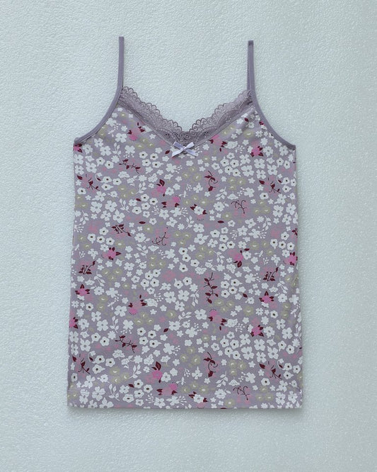 İp Askılı Dantelli Desenli Atlet -Leylak