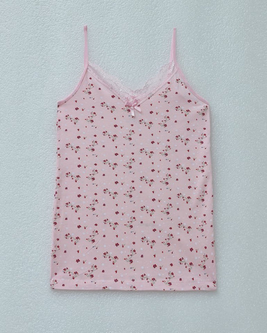 İp Askılı Dantelli Desenli Atlet -Pembe