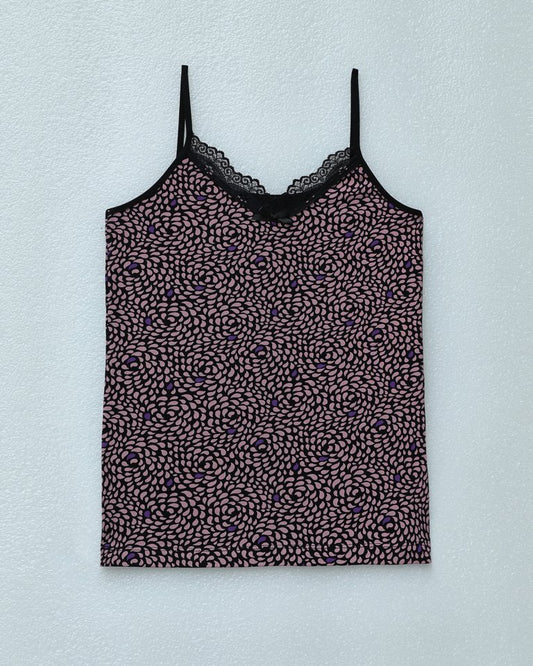 İp Askılı Dantelli Desenli Atlet -Pudra