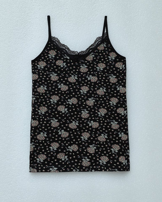 İp Askılı Dantelli Desenli Atlet -Siyah