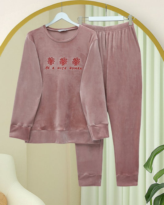 Kabartma Yazılı Fransız Kadife Pijama Takımı -G.Kurusu