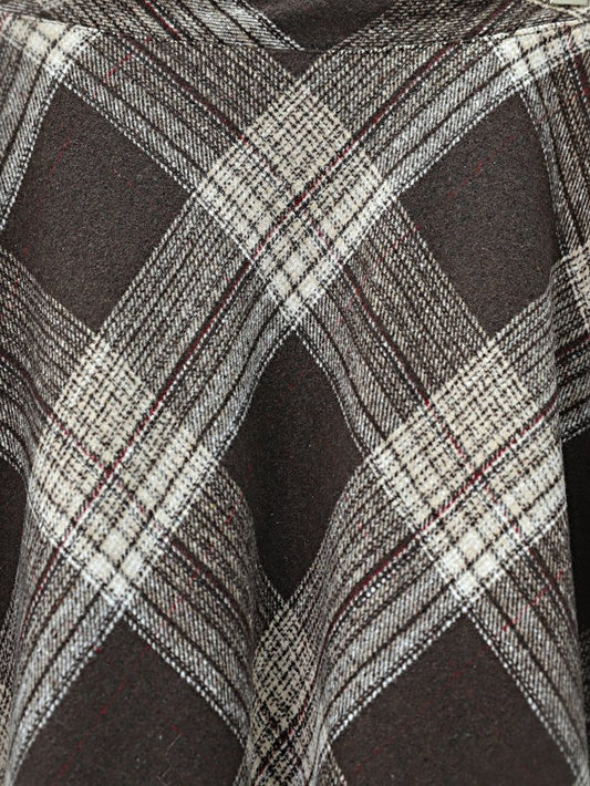 Ekose Desenli Yanı Fermuarlı  Kaşe Çan Etek    -Kahve