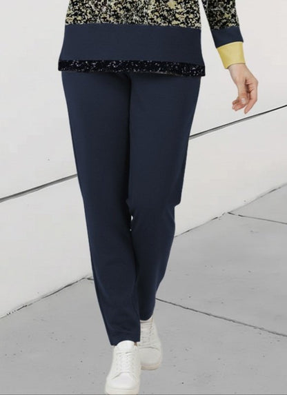 Kadın Uzun Kollu Bisiklet Yaka çizgili Desen Iki Iplik Bluz Ve Pantolon Ikili Takım