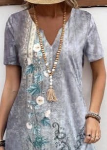 Kadın Kısa Kollu V Yakalı Desenli Süprem Elbise