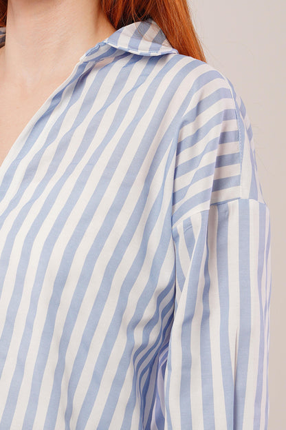 Çizgili Rahat Kesim Mavi Gömlek