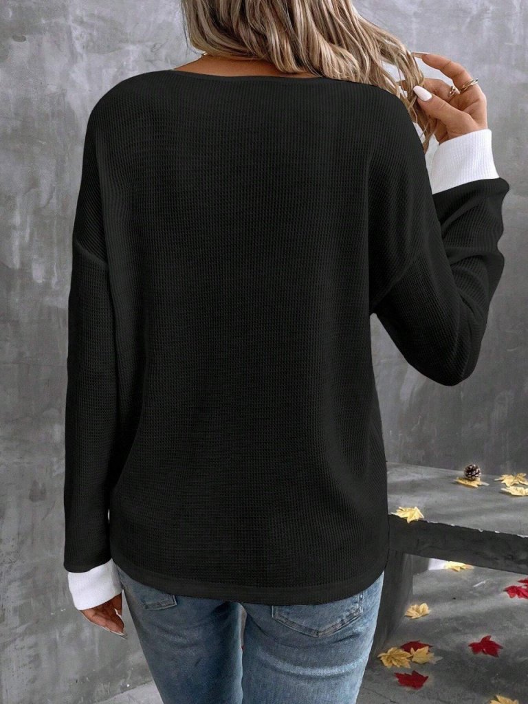 Kadın Uzun Kollu V Yakalı Waffle Bluz