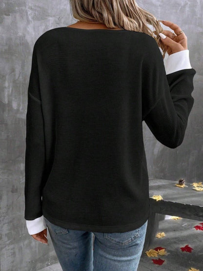 Kadın Uzun Kollu V Yakalı Waffle Bluz