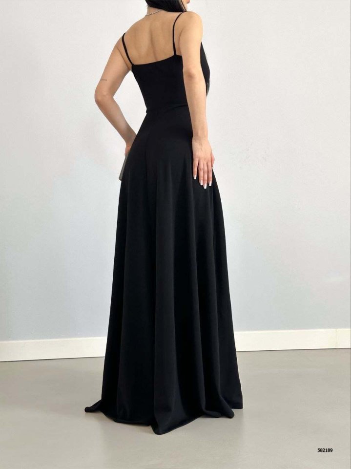 Kadın Ip Askılı Kruvaze Yaka Maxi Boy Abiye Elbise