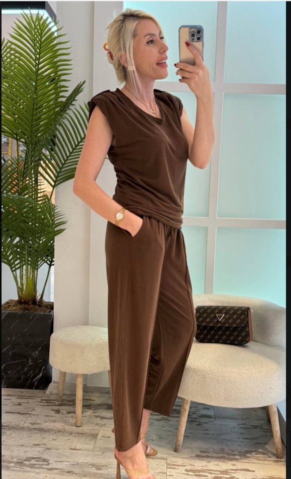 Kadın Vatkalı Düşük Kol Rahat Kesim İkili Takım