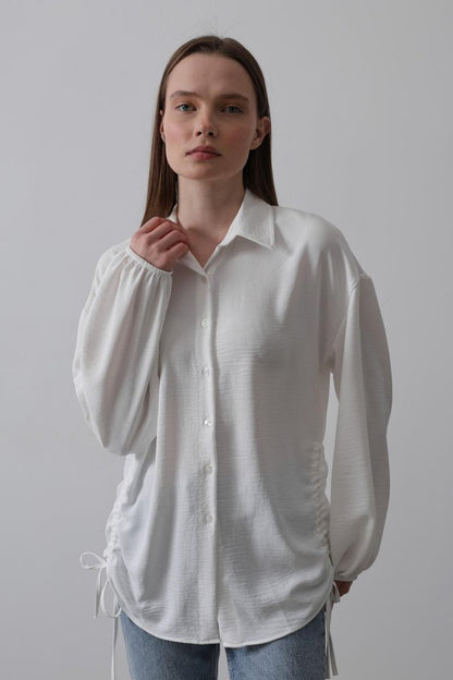 Biye Detaylı Ayrobin Gömlek - Beyaz