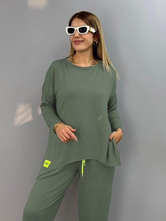 Kadın Iki Iplik Viskon Pamuk Kumaş Arma Detaylı Ikili Takım