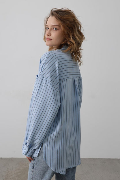 Çizgili Tek Cep Gömlek - Bebe Mavisi