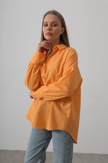Geniş Manşet Detaylı Gömlek - Kavun