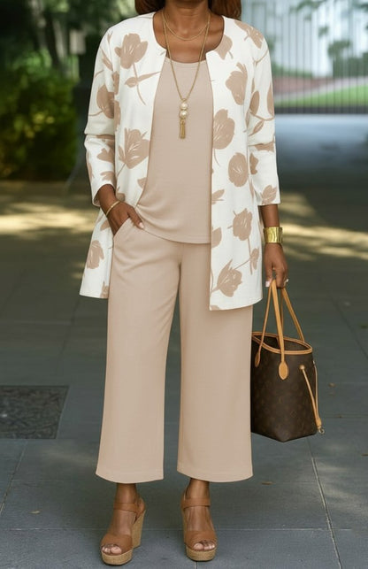 Kadın Uzun Kollu önü Açık Modal Ceket Kolsuz Viskon Iki Iplik Bluz Ve Pantolon üçlü Takım