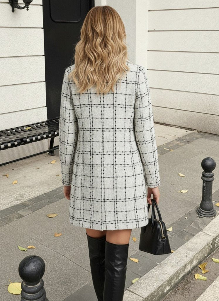 Kadın Uzun Kollu Yakalı önden Düğmeli Dokuma Ceket