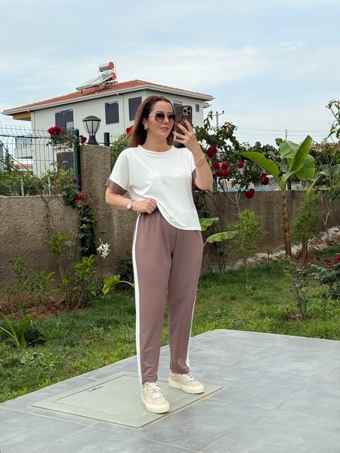 Kadın Modal Dokulu Kumaş Yanı şeritli Takım