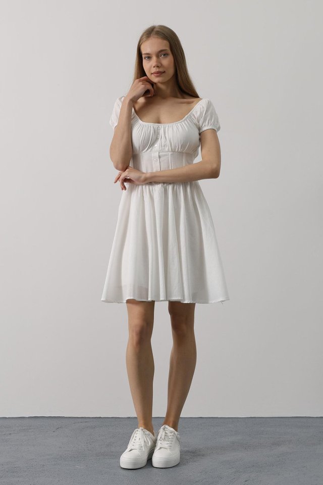 Beli Korseli Mini Elbise - Beyaz